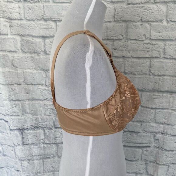 Olga women 38D underwire push up lace bra w/3 hook back closure tan - Picture 5 of 9